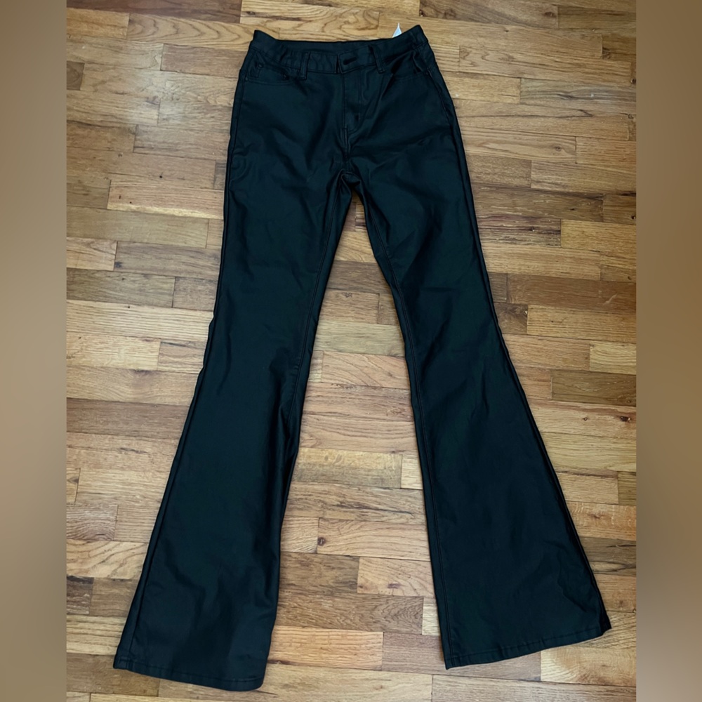 SHEIN Black Faux Leather Flared Pants, Large TALL, NWOT